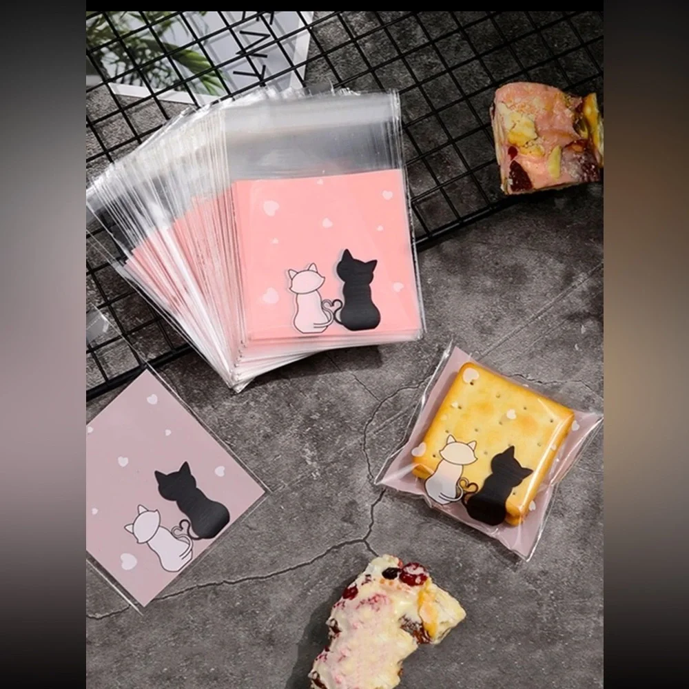 Cute Cat Party Favor Small Bags - Pink and Black (50 pack)
